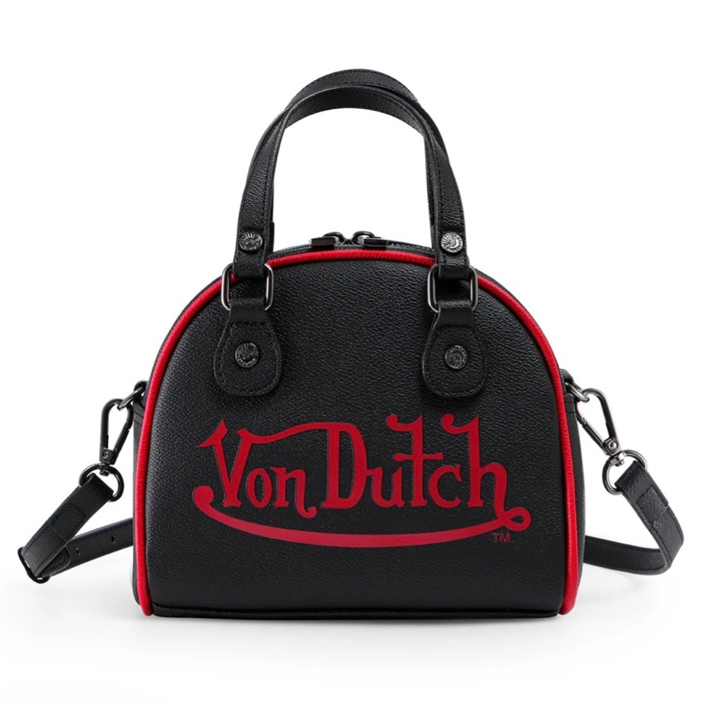 Von Dutch Black and Red Dome Satchel
